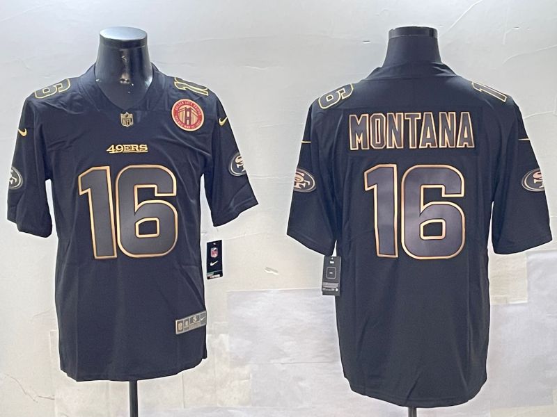 Men San Francisco 49ers 16 Montana Black Gold 2024 Nike Limited NFL Jersey style 01084